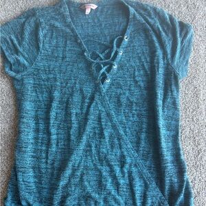 Juicy Couture Teal Lace-Up Short Sleeve Top